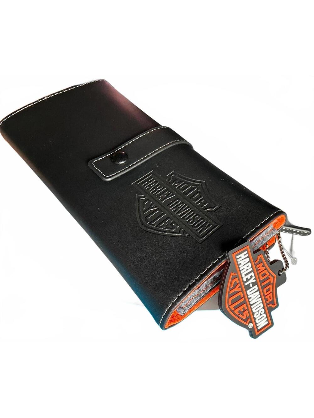 Harley-Davidson Motorcycles Tri-fold Wallet Black w/ Orange New w/out Tags